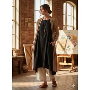 London Kaye Tan Ribbed Longline Cardigan Large Quiet Luxury Clean Girl Langelook